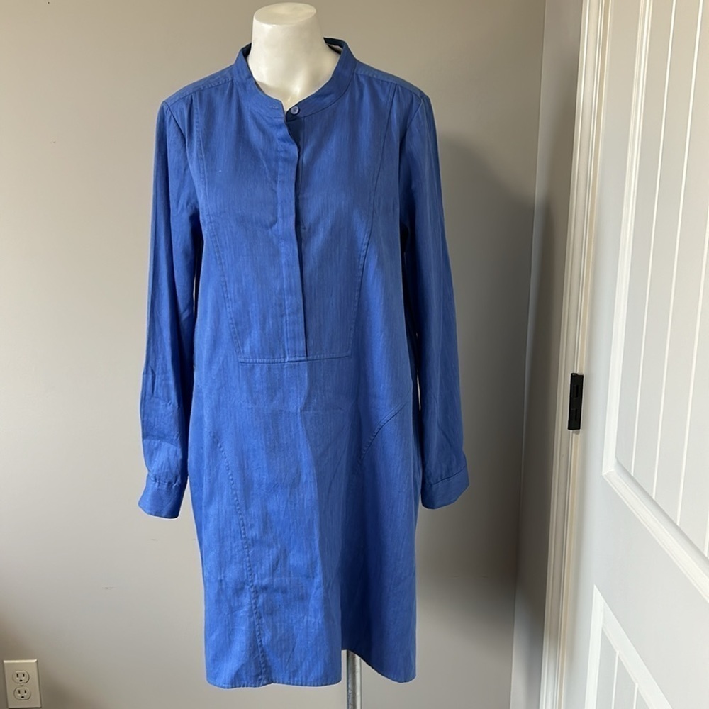 BOSS Hugo Boss Long Sleeve Shirt Dress Button Placket Blue Dust Sz M NEW